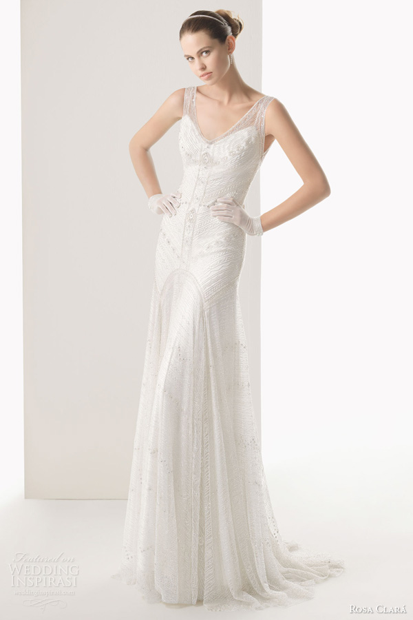 rosa clara bridal 2014 copla beaded sleeveless sheath gown front full